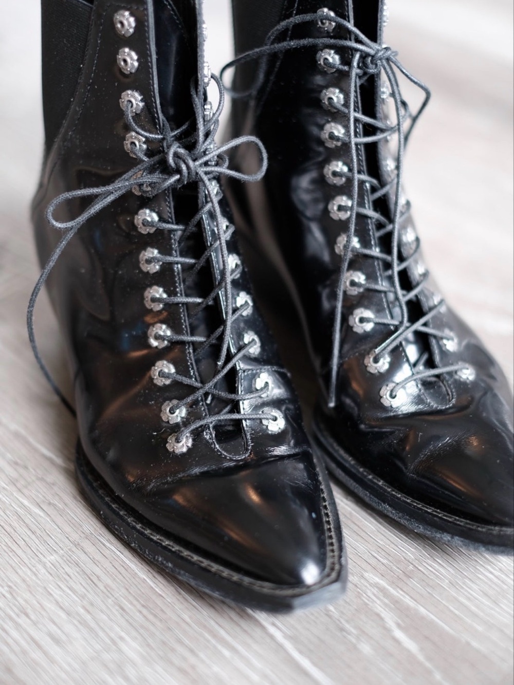 Coach Black Leather Lace-Up Ankle Boots